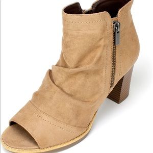 Slouchy Peep Toe Heeled Booties